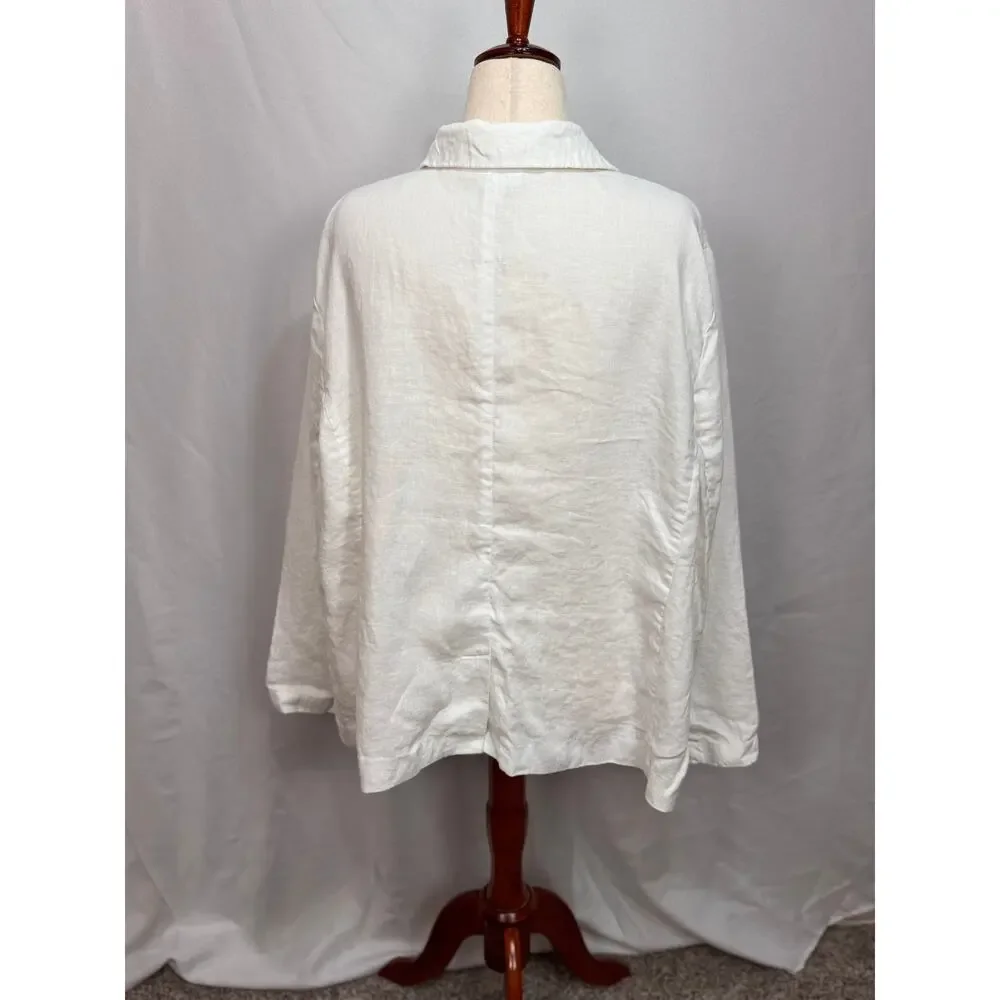 J. Jill Love Linen white linen blazer jacket long sleeve one button lapel Sz 3x